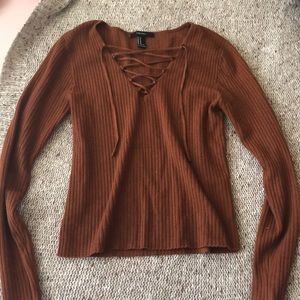 🍁FALL orangey-brown front tie shirt!